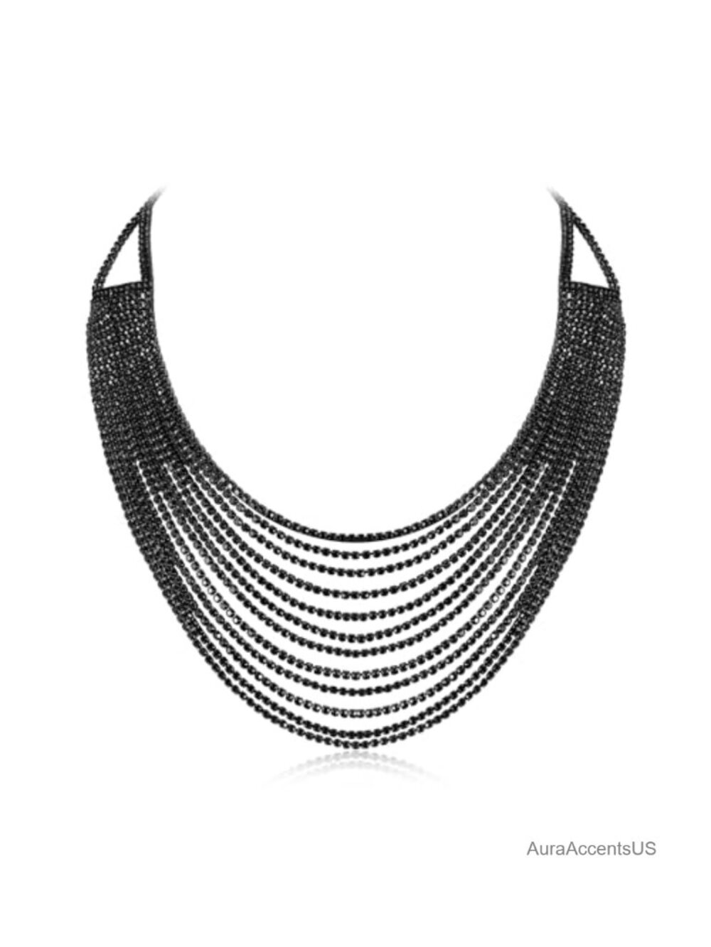 Rhinestone Crystal Tassel Multi-Strand Statement Choker Necklace